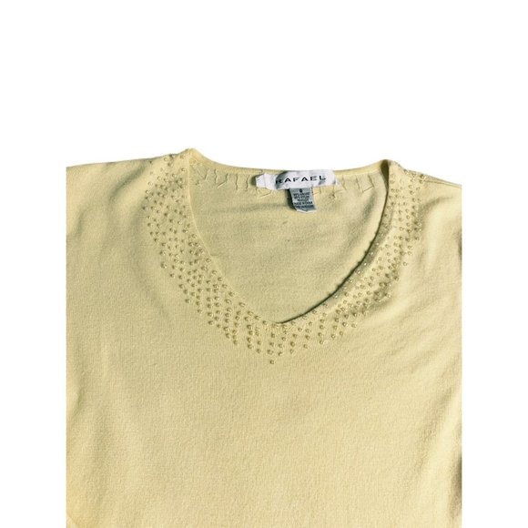 Rafael Womens Yellow Beaded V-Neck Sweater Small - Picture 3 of 4